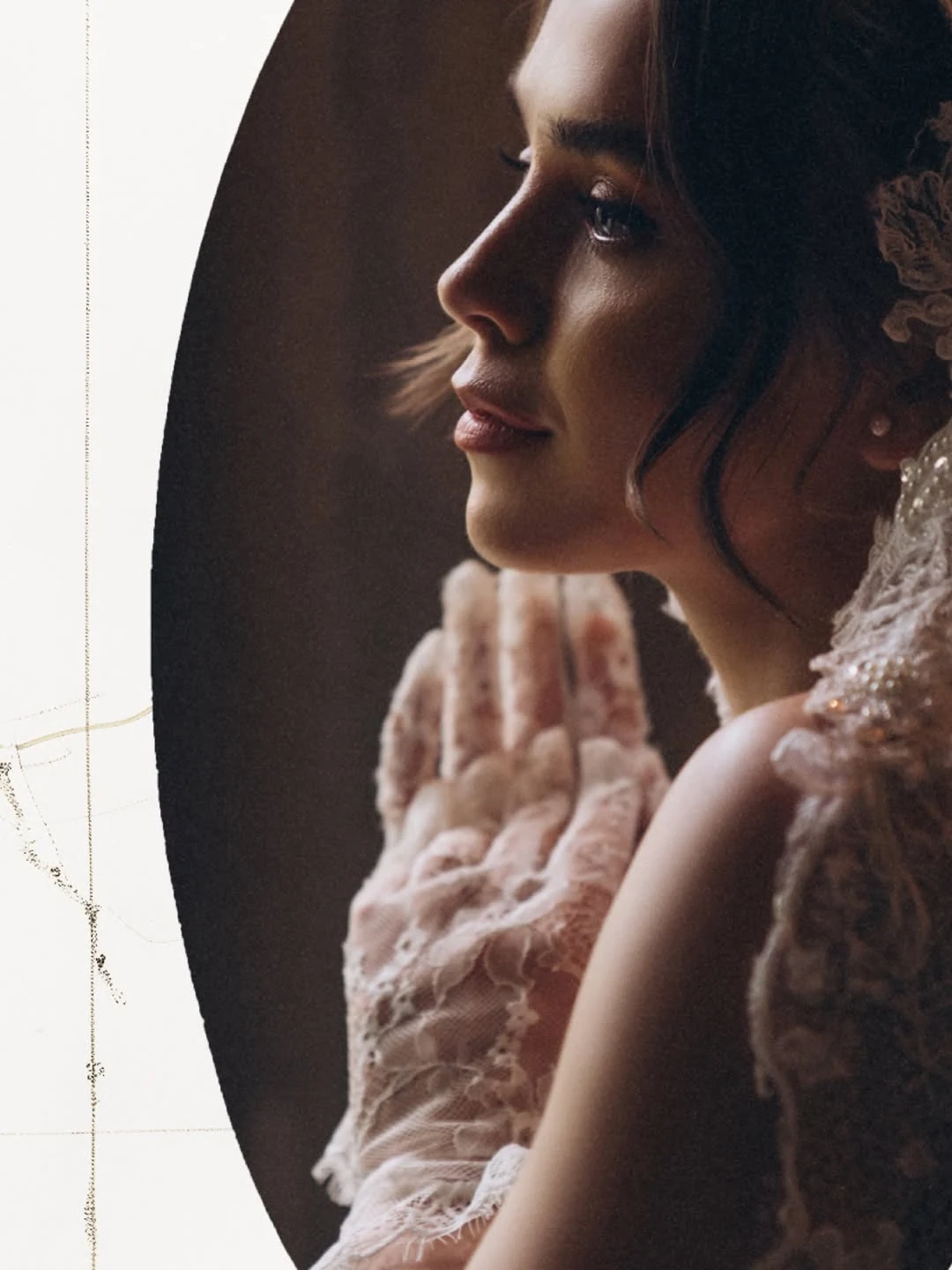 Quiet bridal profile in soft window light
