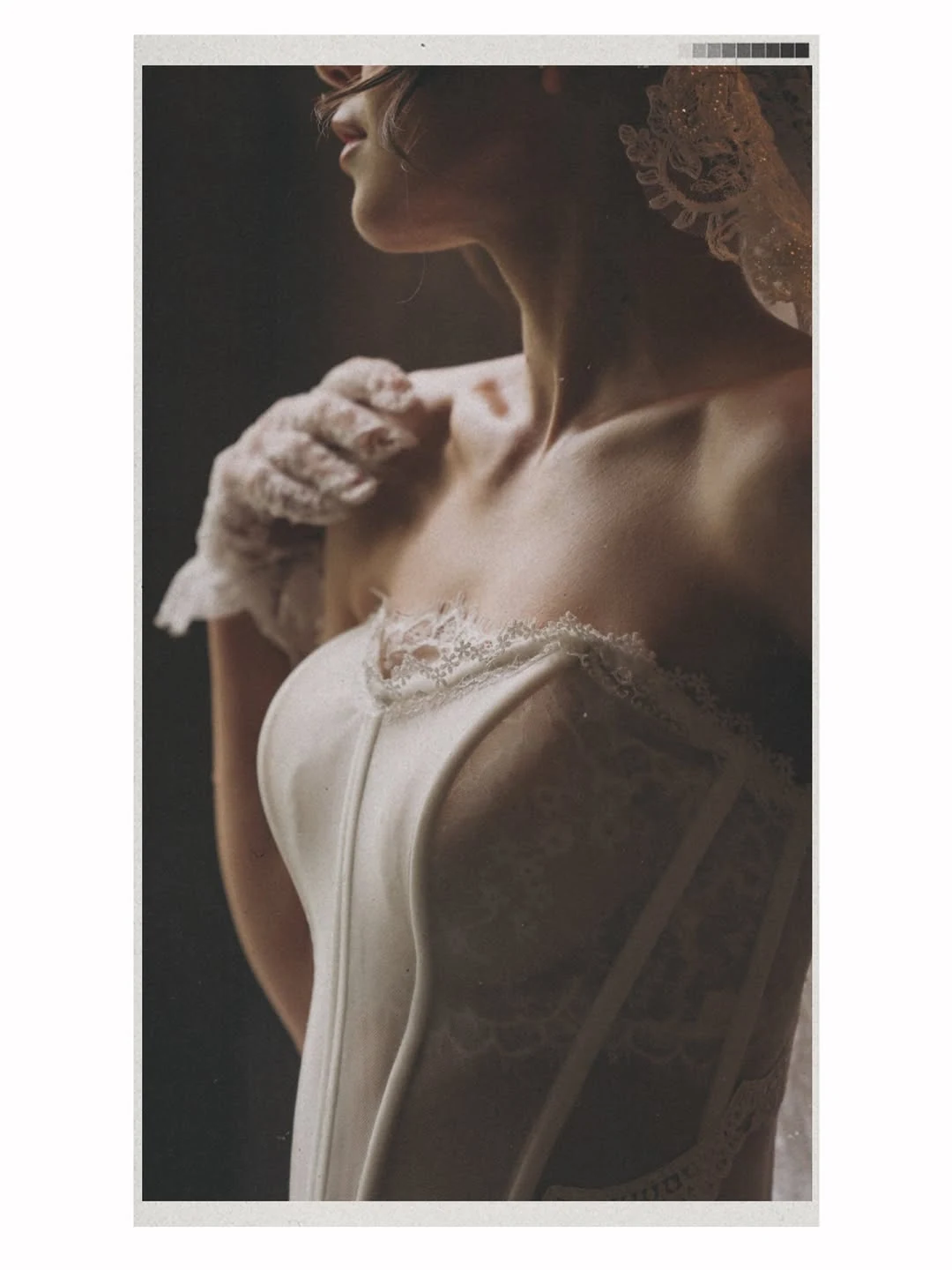 Lace and fabric details of a wedding dress